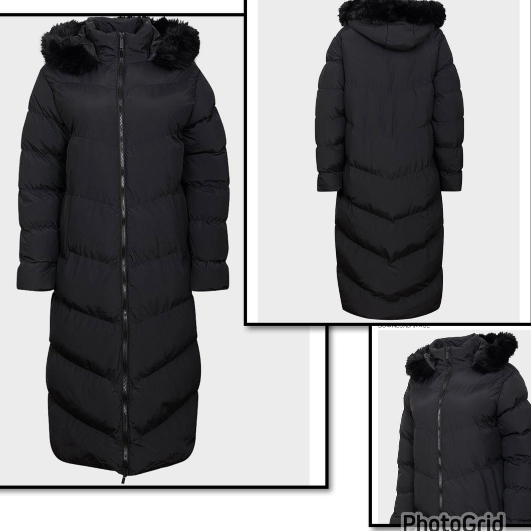 Ladies longline black puffer coat