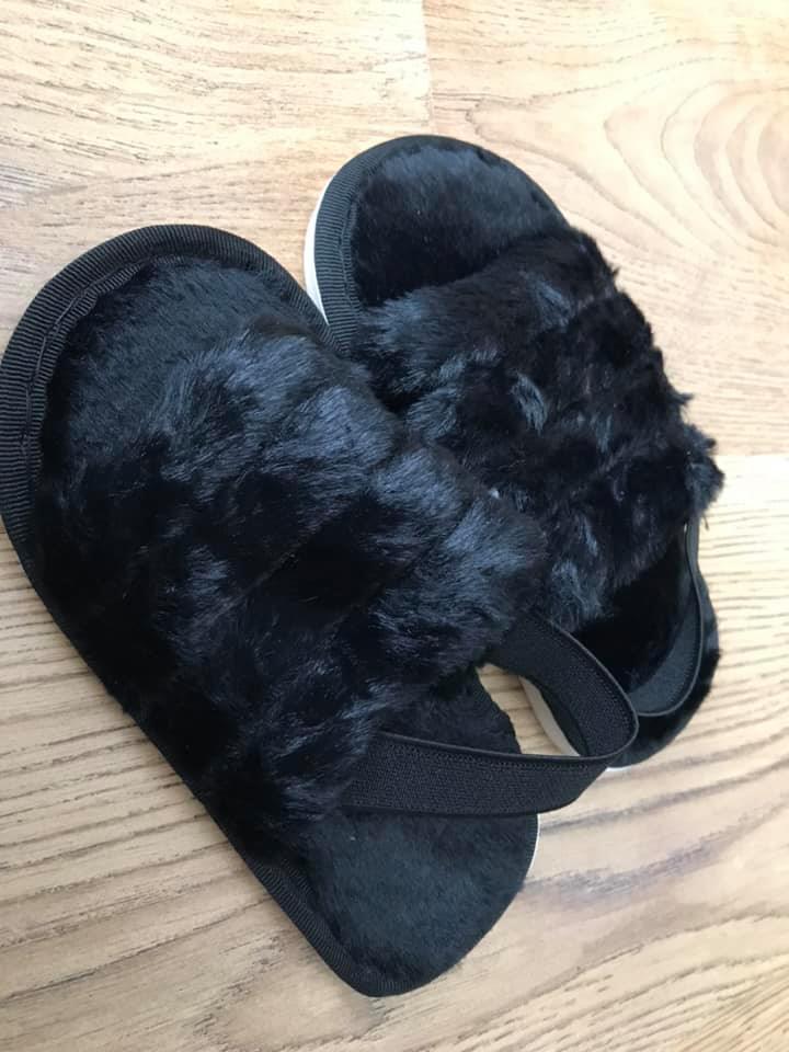 Black fluffy slingback slippers (1)