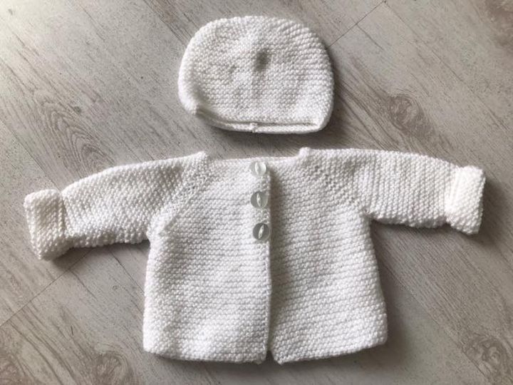 (3) handmade knitted cardigan and hat set 0-3 months