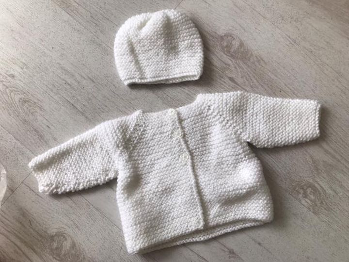 (4) handmade knitted cardigan and hat set - newborn