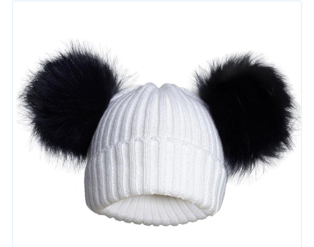 Black/white double pompom hats - newborn upto 12 months