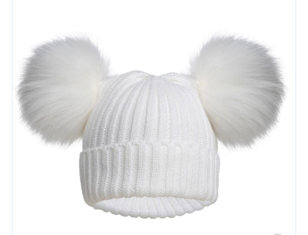 White double pompom hats - newborn upto 12 months