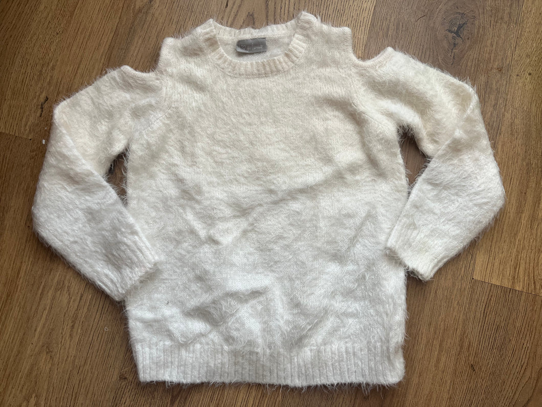 Cold shoulder fluffy jumper