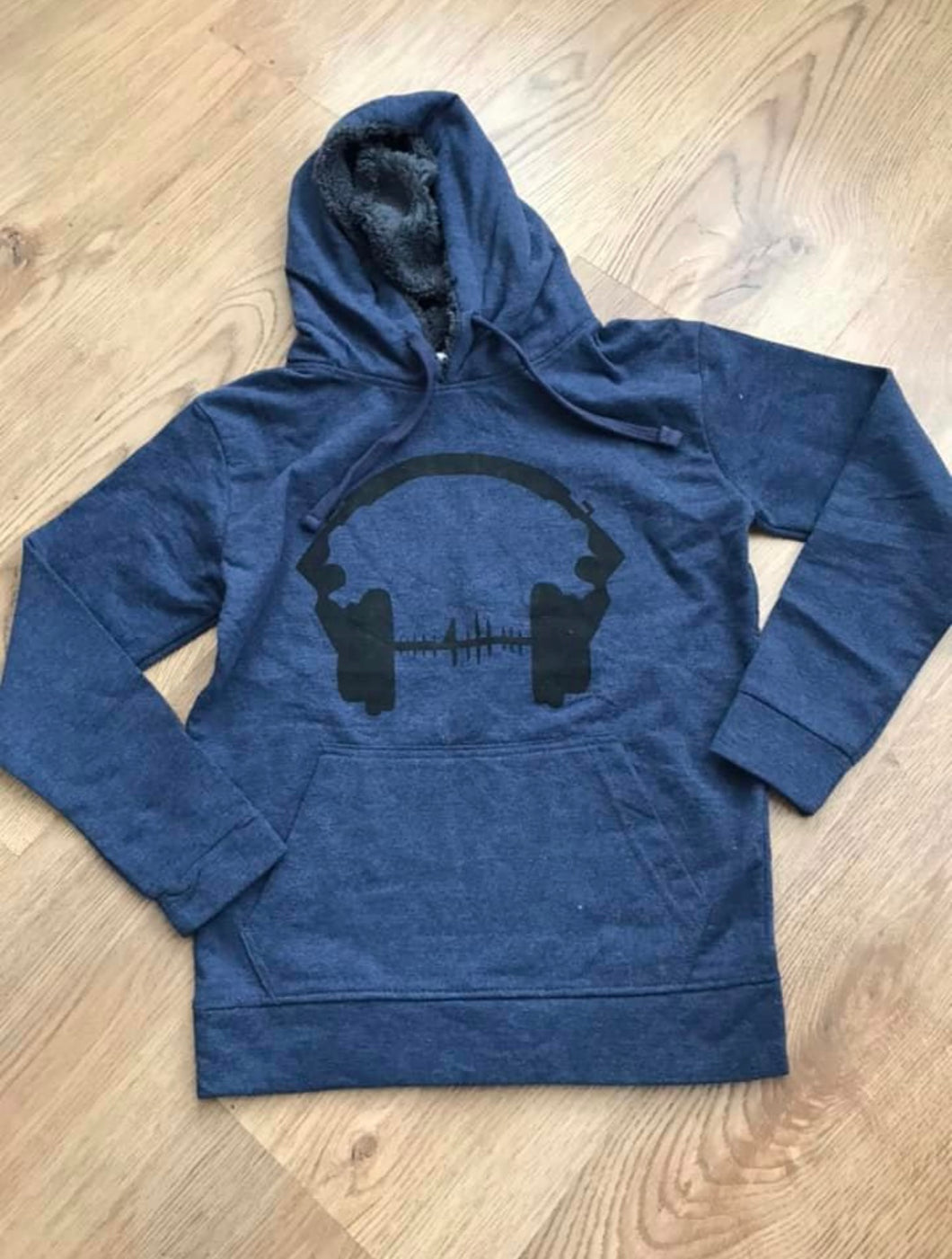 Blue headphone hooded jumper