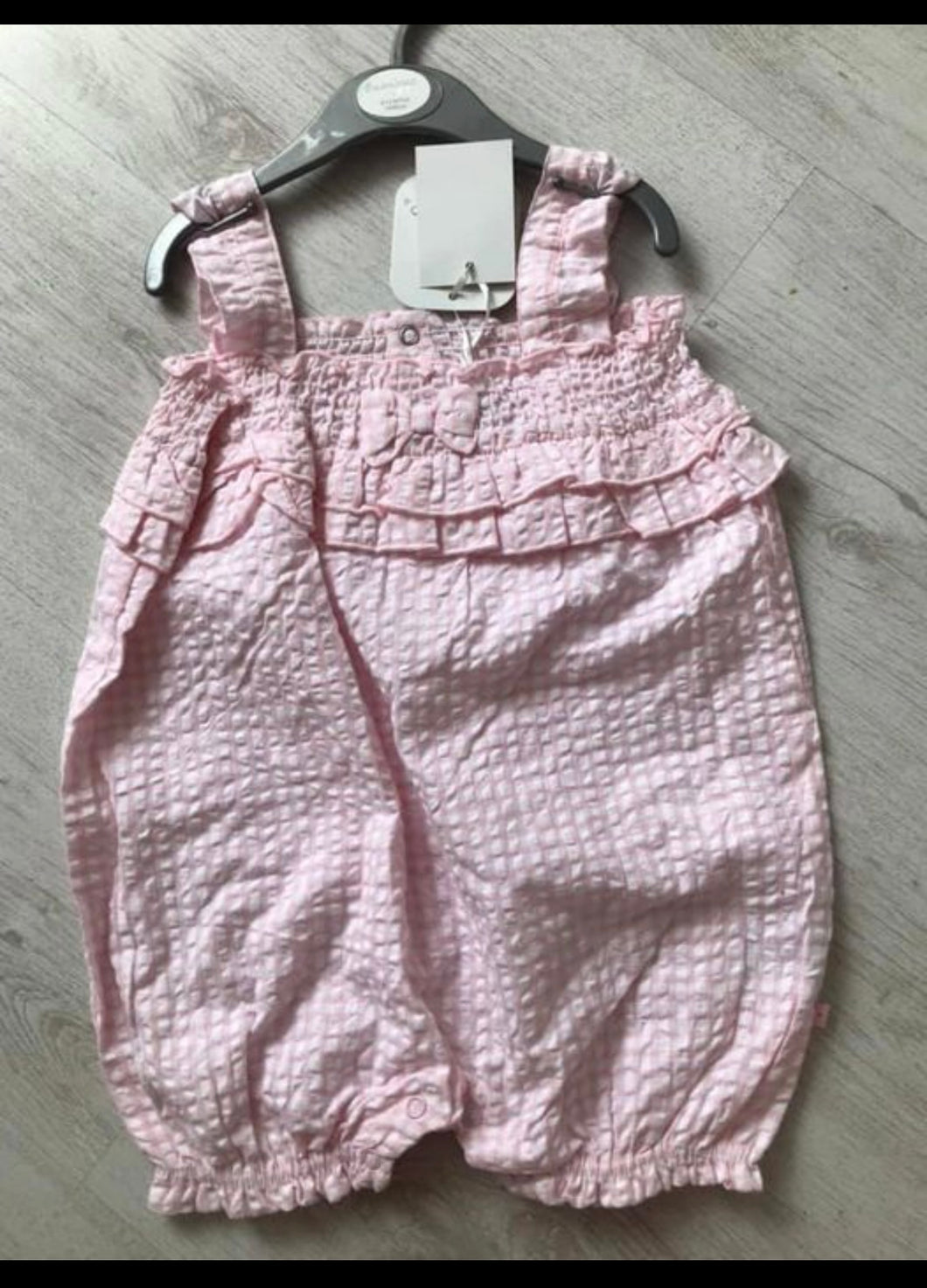 Pink and white checked summer romper