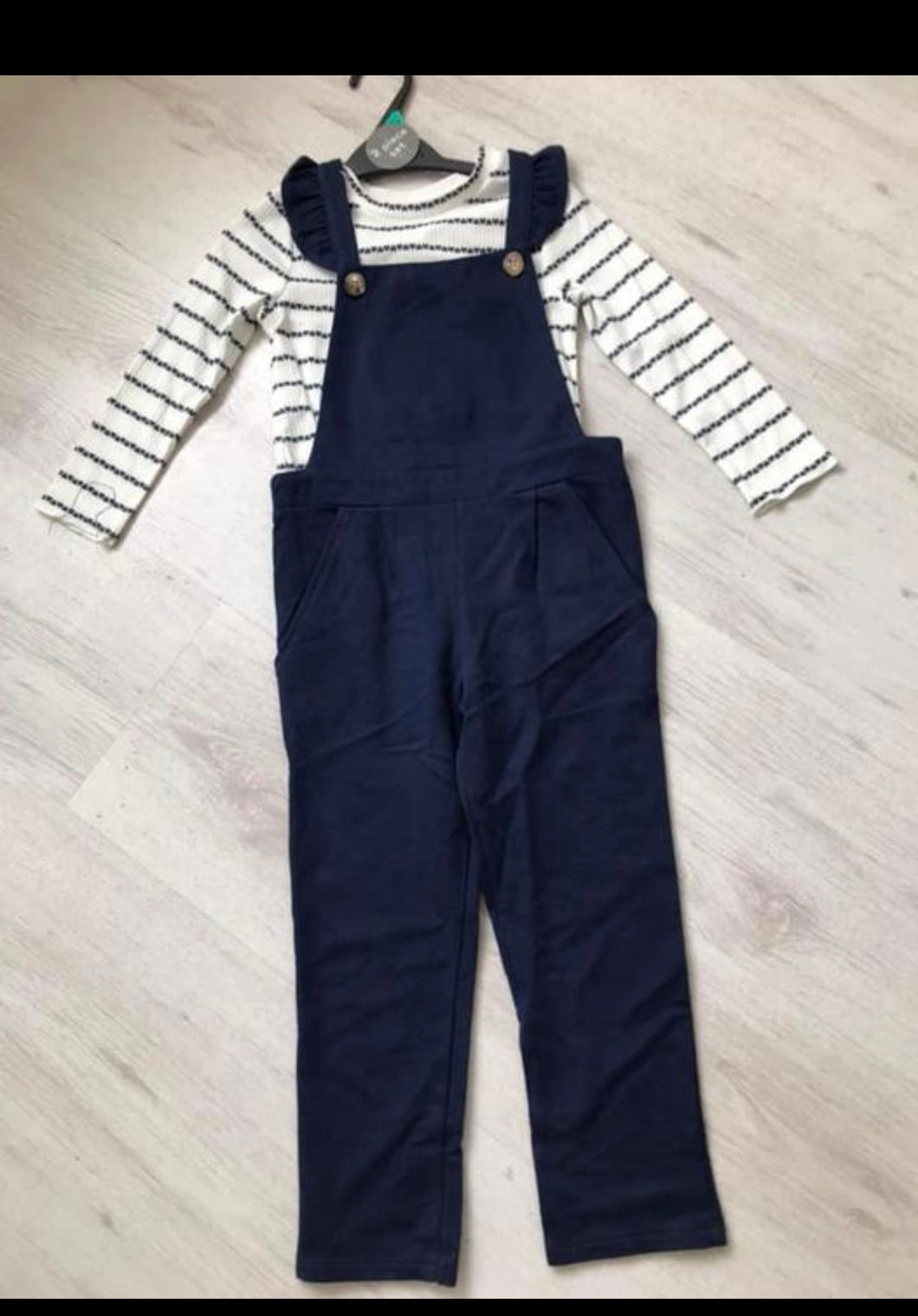 Navy dungaree and top set