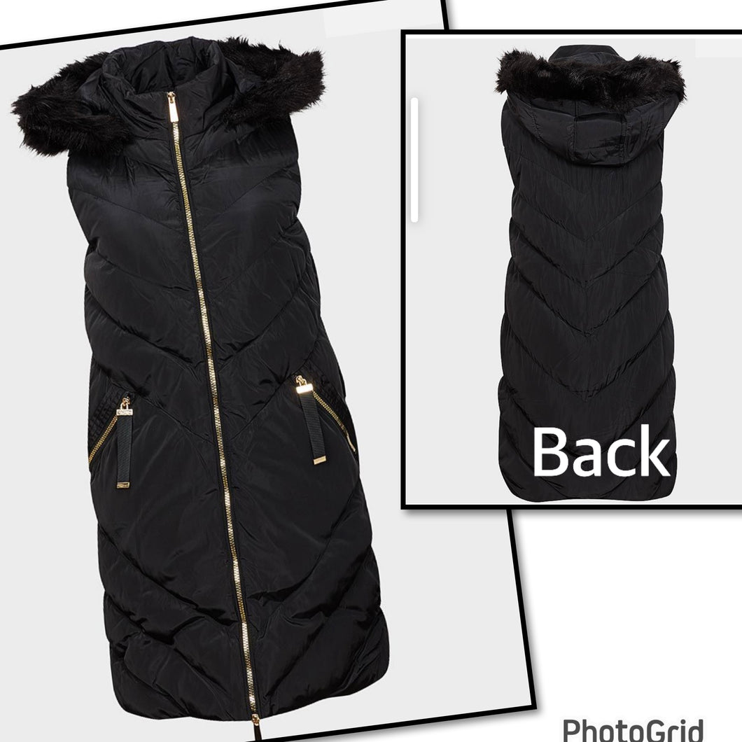 Ladies longline black gilet