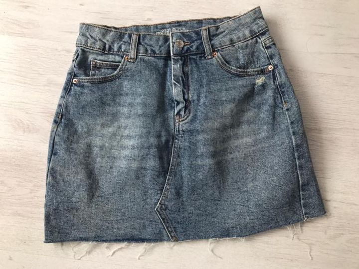 distressed denim skirt