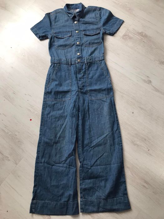 Wide leg denim jumpsuit